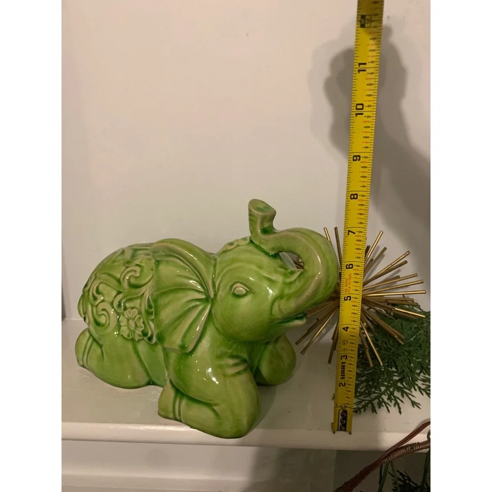 Vintage Green Glazed Baby Elephant Figurine home decor garden floral traditional